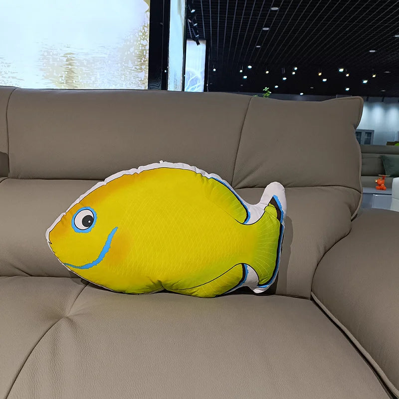 Soft Plush Fish Pillow with Colorful Marine Design