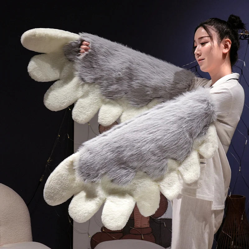 Fluffy White Paw Mittens with Pink Pads