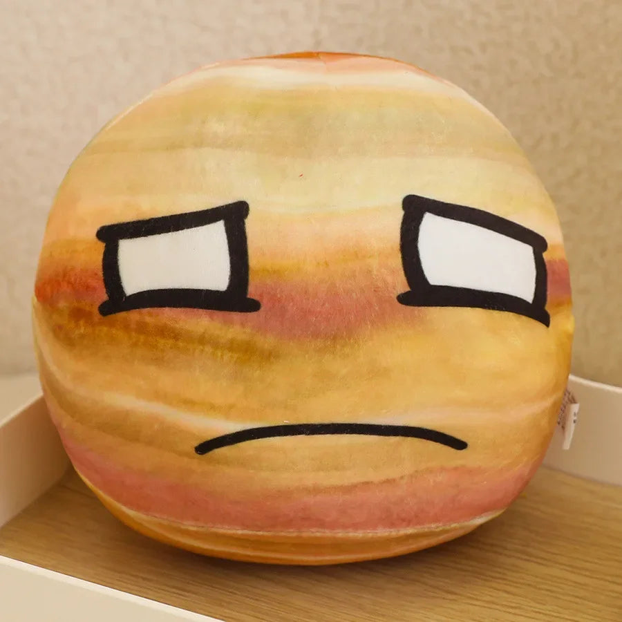 Round Orange Sun Plush Pillow with Asymmetric Face