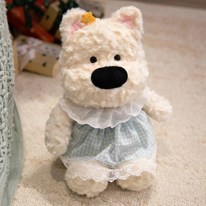 Adorable White Bear Plush in Gingham with Star