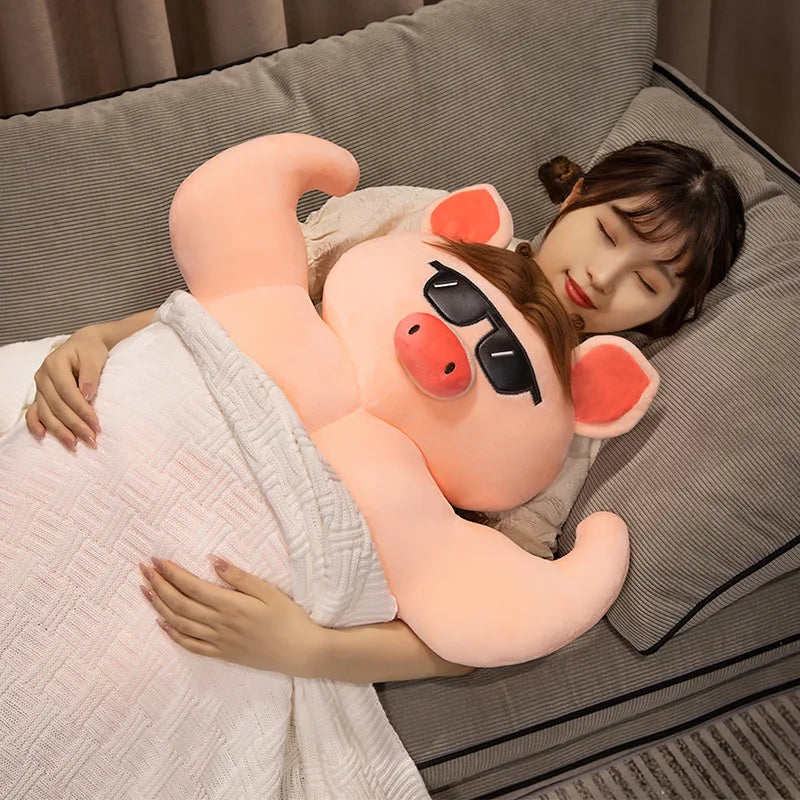 Muscle Pig Plush Toy with Denim Vest