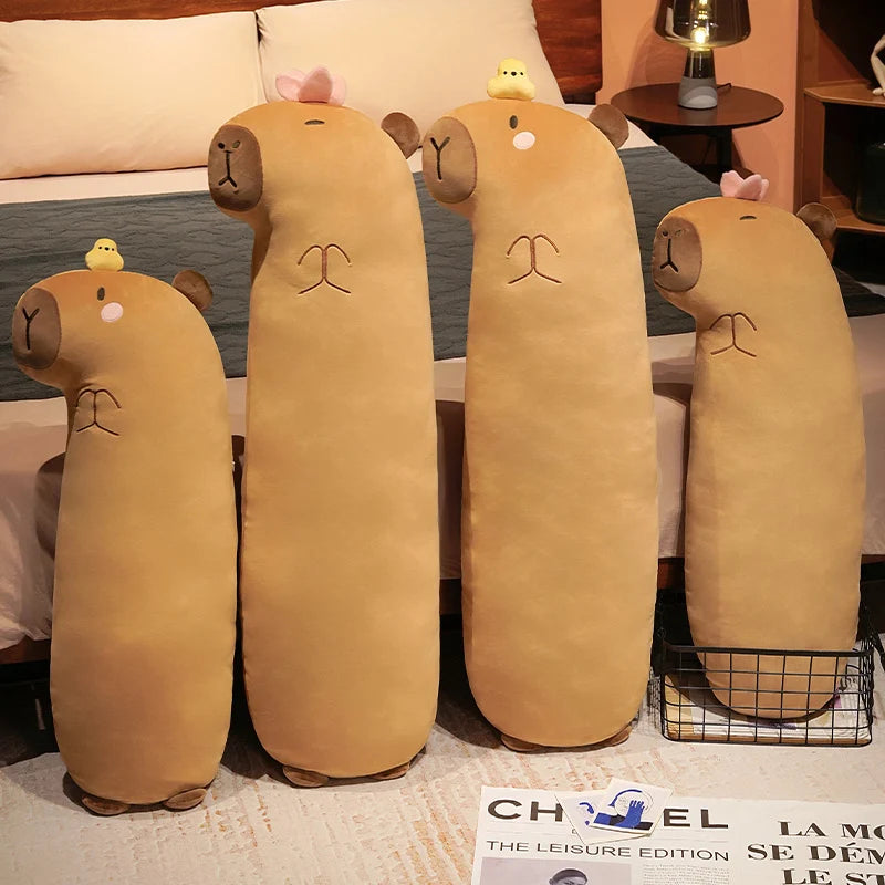 Brown Capybara Long Sleeping Pillow Doll Plush Animal Cute Plushie Stuffed Peluche Toy Present