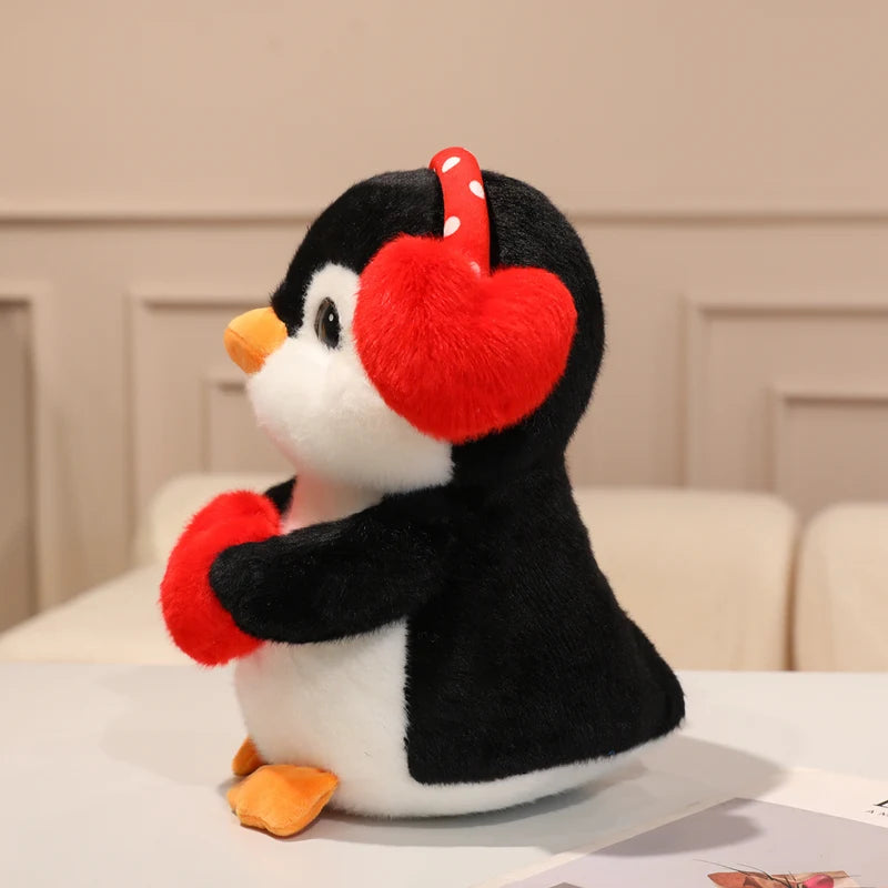 Adorable Plush Penguin with Red Heart and Polka Dot Earmuffs