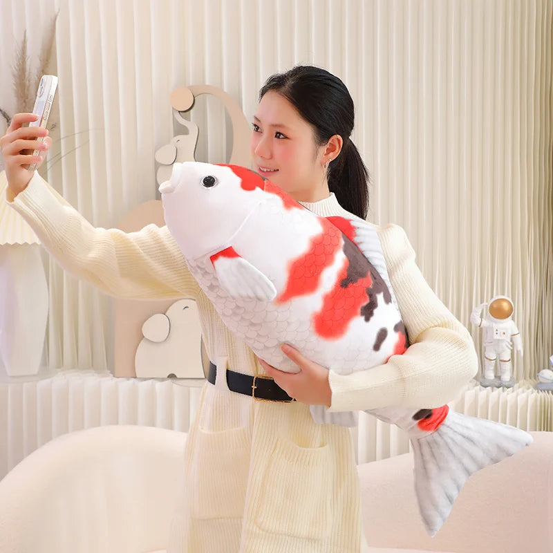 Lifelike Red and White Koi Fish Plush Toy