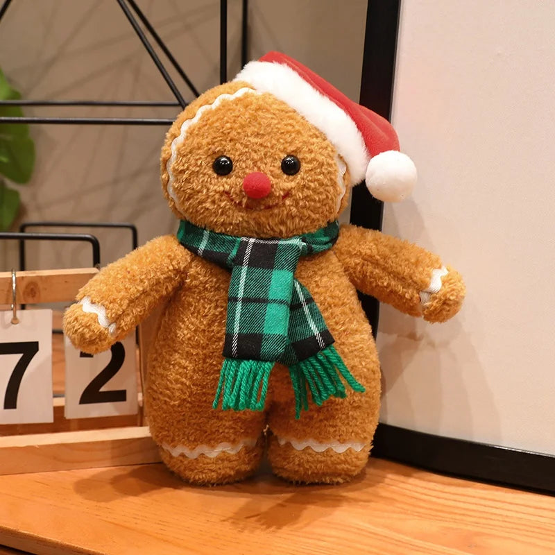 Festive Gingerbread Man Plush with Santa Hat