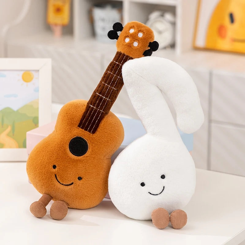 Cute Brown Violin Plush Toy with Smile Face