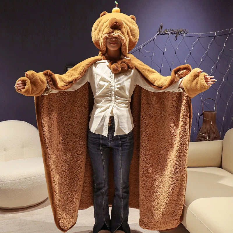 Brown Capybara Plush Animal Hood with Scarf & Paws