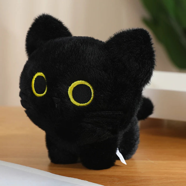 Adorable Black Cat Plush with Yellow Eyes
