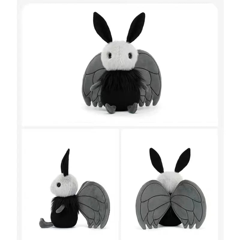 Cute Shaggy Black and Grey Moth Plush Toy