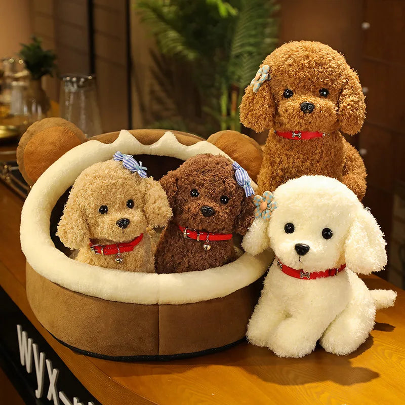 Adorable Curly Poodle Plush with Bell Collar