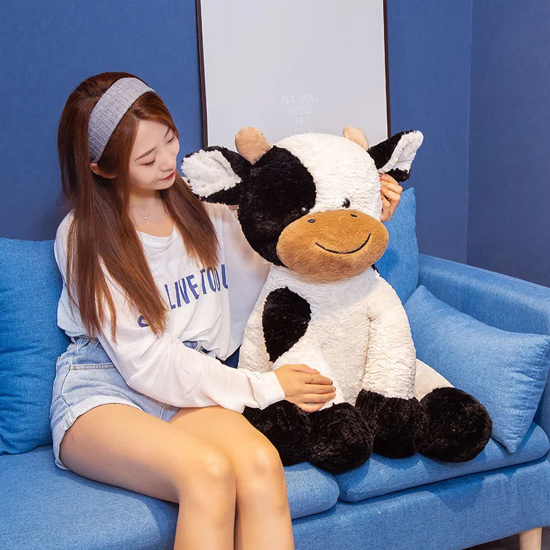Adorable Smiling Black and White Cow Plush