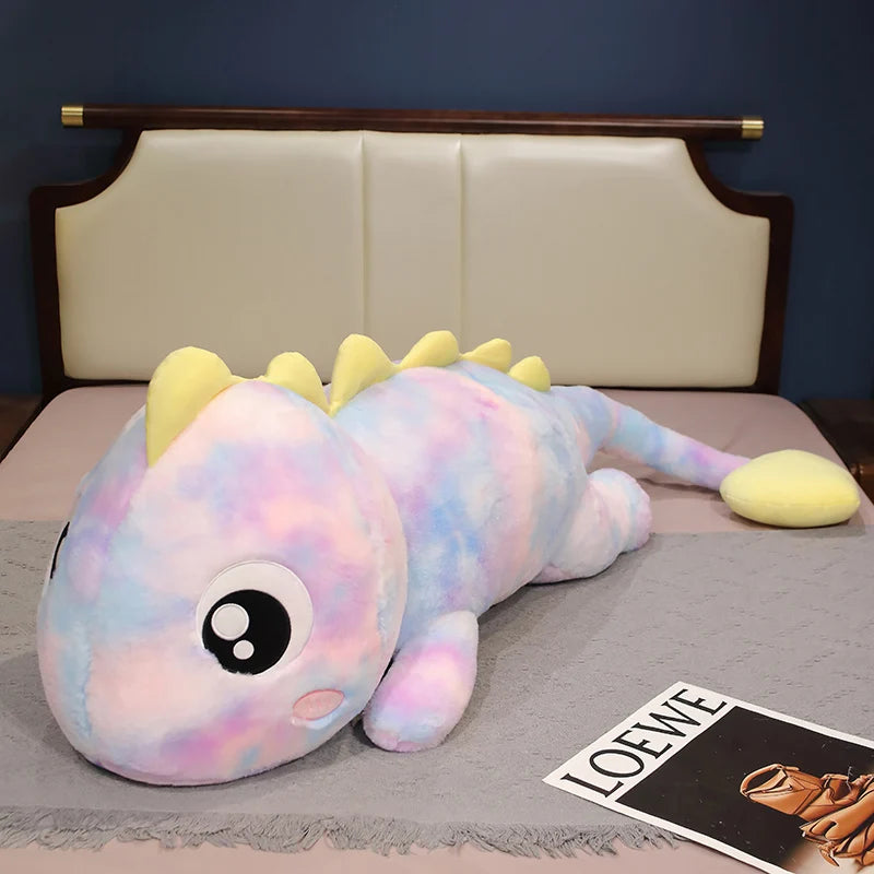Blue and Yellow Tie-Dye Dinosaur Plush Body Pillow