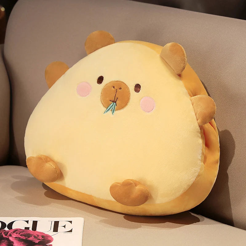 Beige Sleepy Animal Plush Pillow with Hidden Blanket