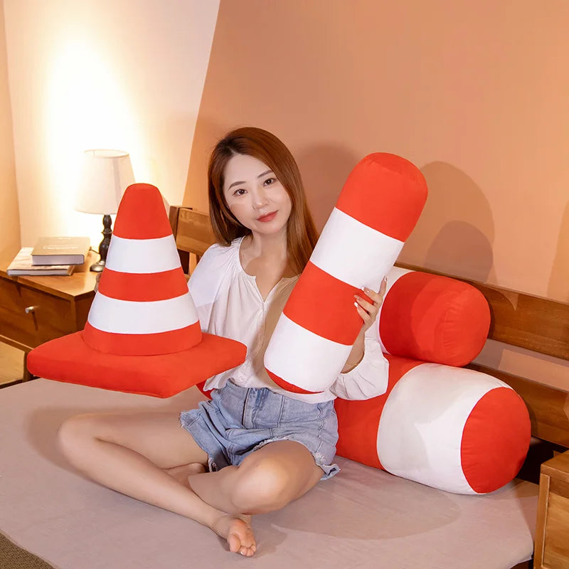 Fun Orange and White Traffic Cone Plush Pillow