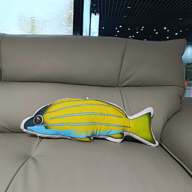 Soft Plush Fish Pillow with Colorful Marine Design