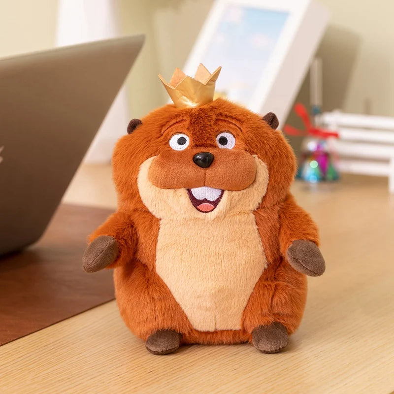 Cartoon Beaver Plush Pair with Crown