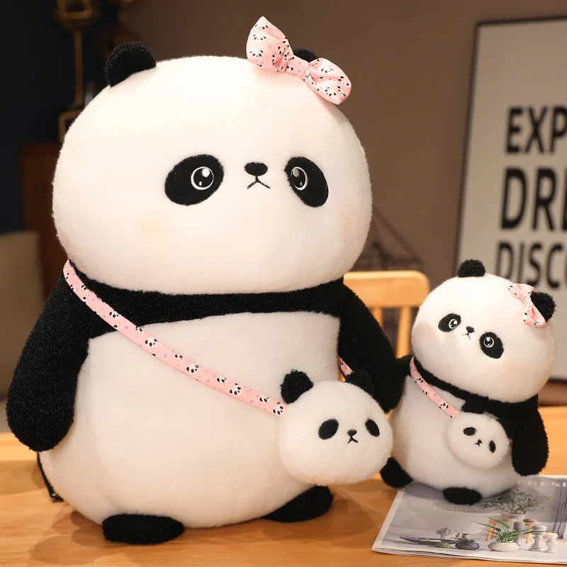 Chubby Panda Plush with Pink Bow and Mini Purse