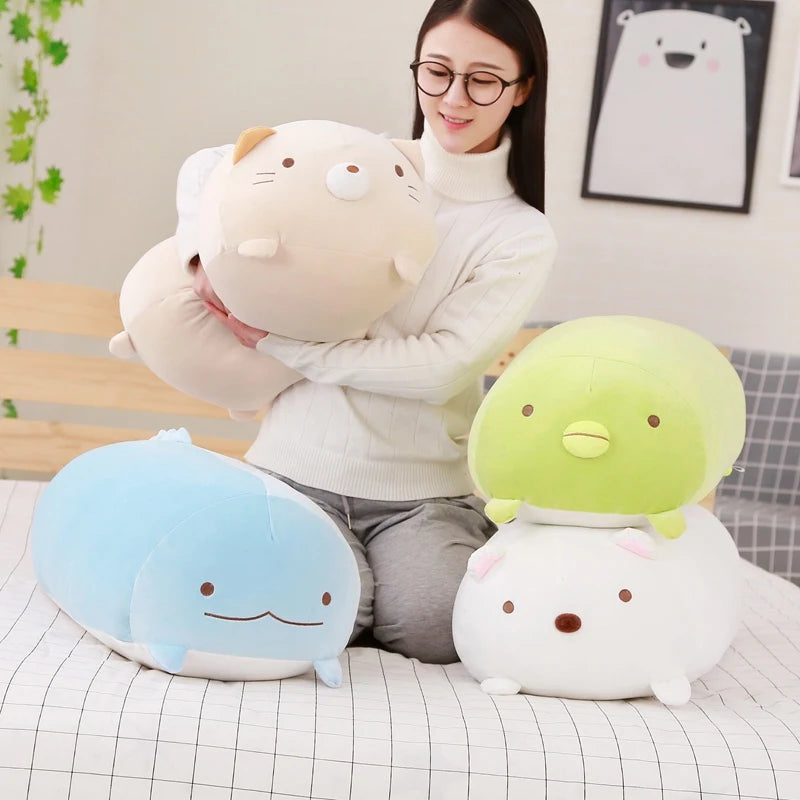 Chubby Calico Cat Plush Pillow with Smiling Face