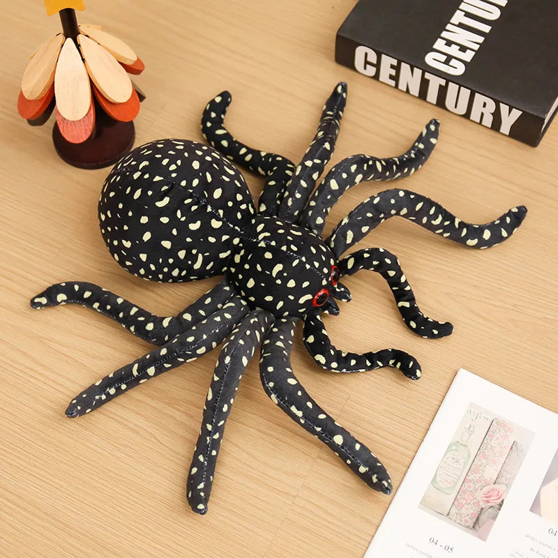 Blue Striped Plush Spider with Red Eyes