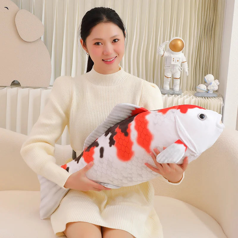 Lifelike Red and White Koi Fish Plush Toy