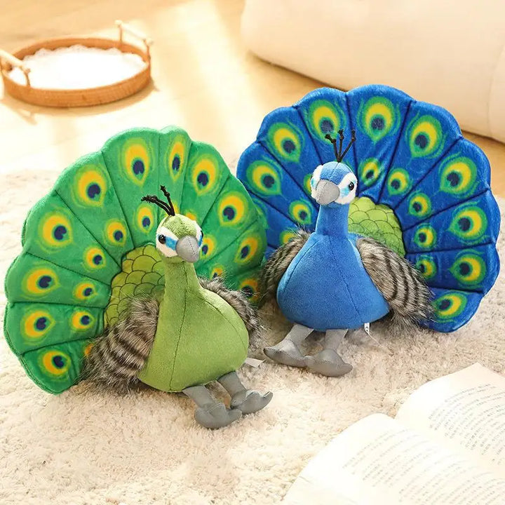 Vibrant Peacock Plush Toy with Fanned Tail