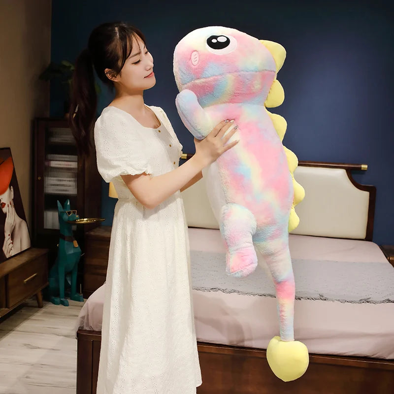 Blue and Yellow Tie-Dye Dinosaur Plush Body Pillow