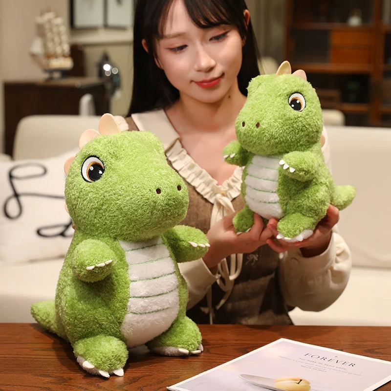 Adorable Green Dino Plush Toy with Striped Belly