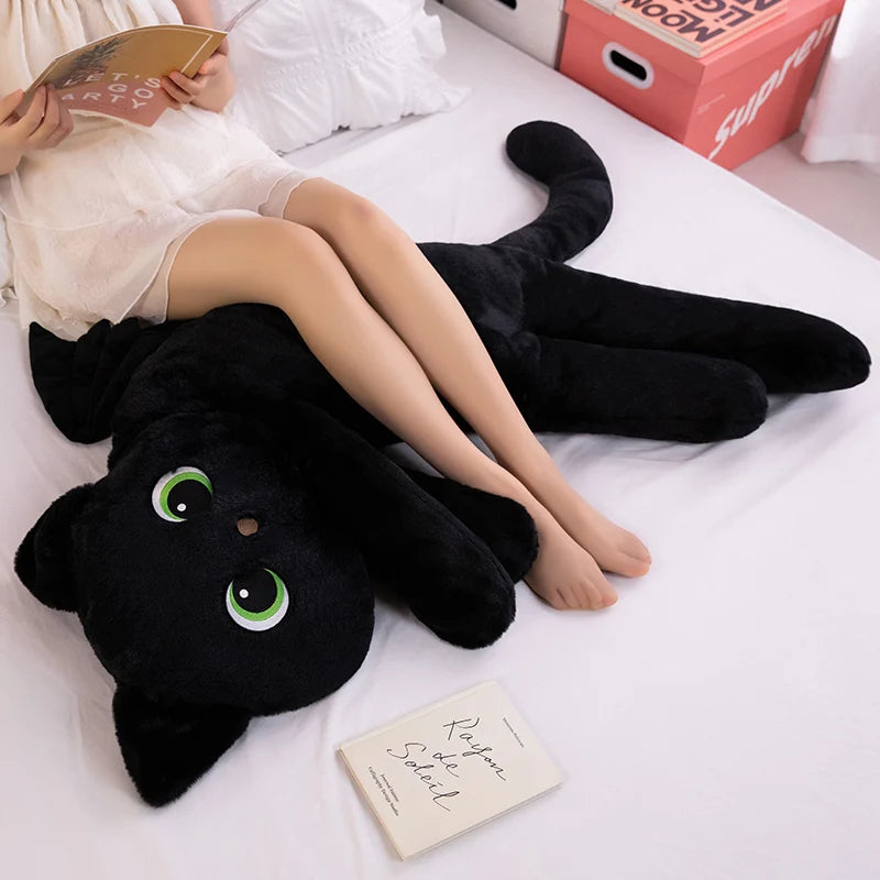 Adorable Black Dragon Cat Plush with Green Eyes