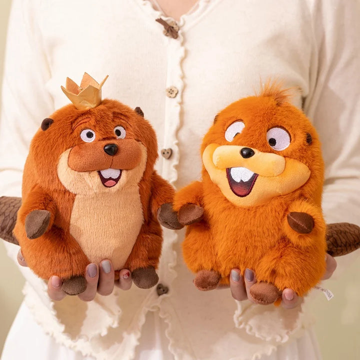 Cartoon Beaver Plush Pair with Crown