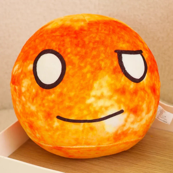 Round Orange Sun Plush Pillow with Asymmetric Face