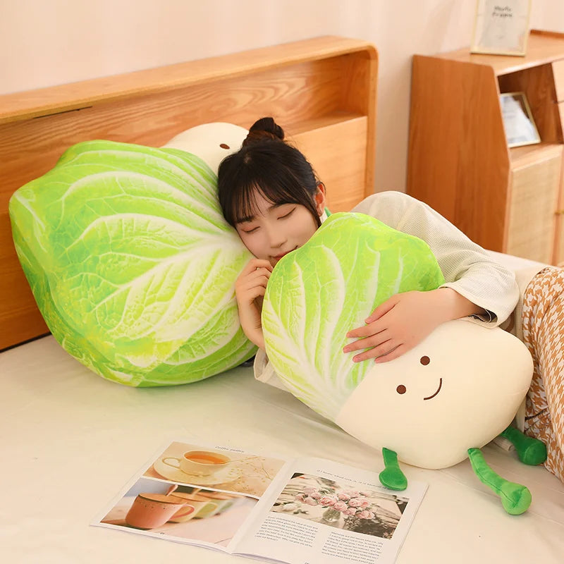 Cute Cabbage Plush Pillow with Smiling Face