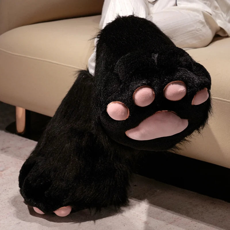 Fluffy White Paw Mittens with Pink Pads