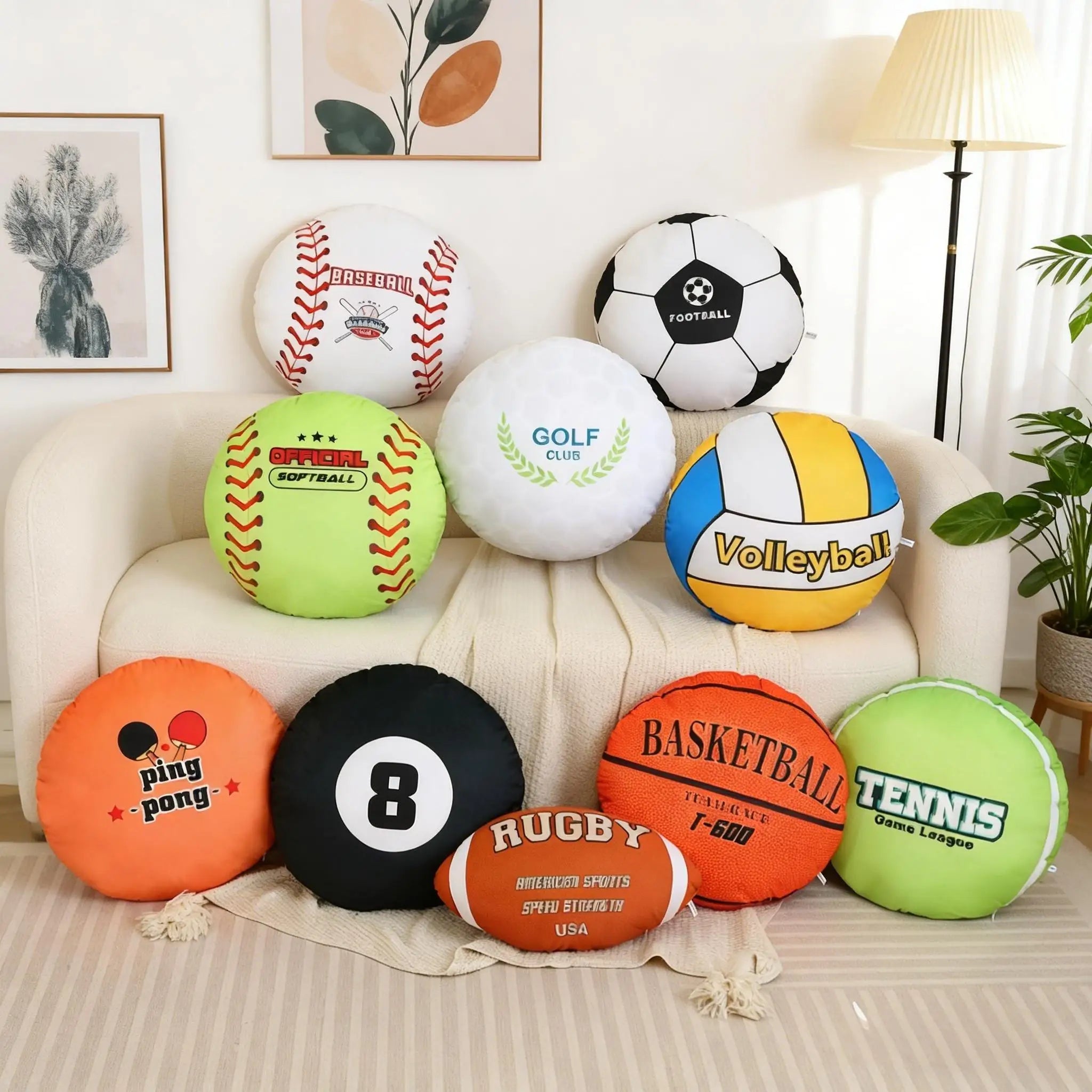 Plush White Baseball Decorative Pillow