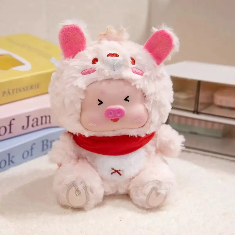 Adorable Pig Plush in Orange Giraffe Costume
