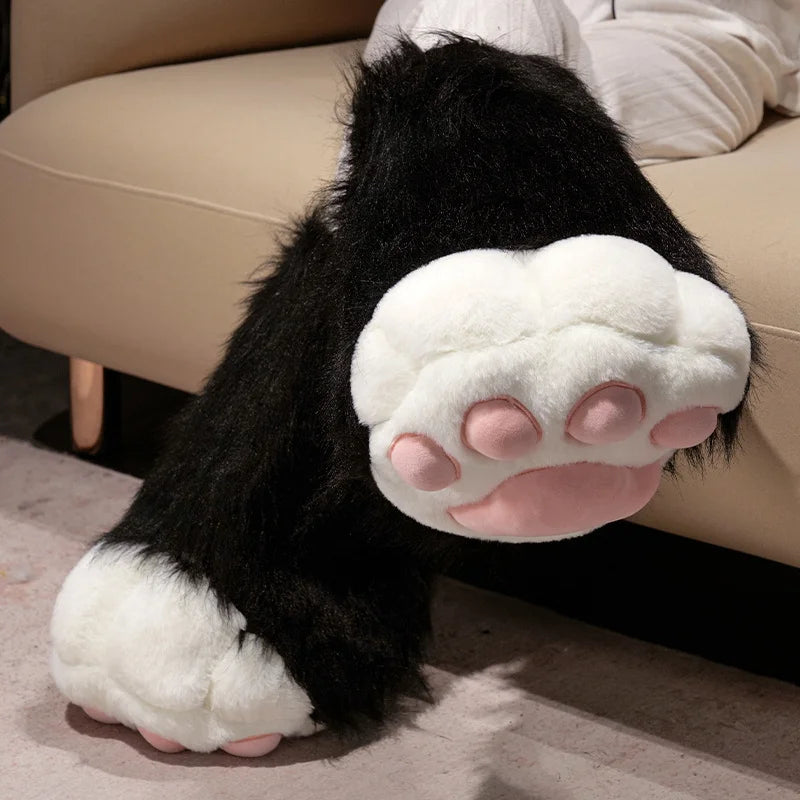 Fluffy White Paw Mittens with Pink Pads