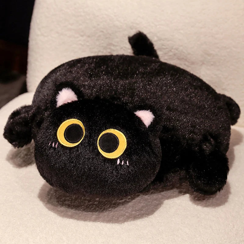 Chubby Black Mochi Cat Plush with Big Eyes