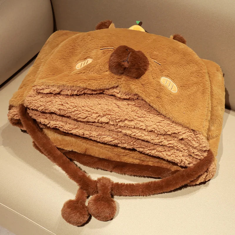 Brown Capybara Plush Animal Hood with Scarf & Paws