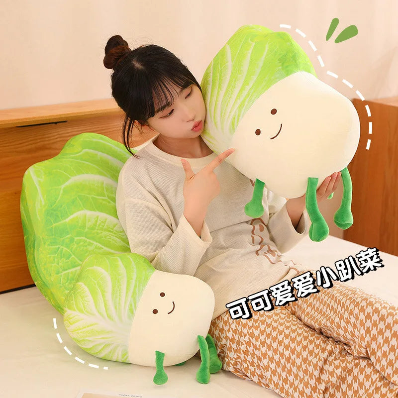 Cute Cabbage Plush Pillow with Smiling Face
