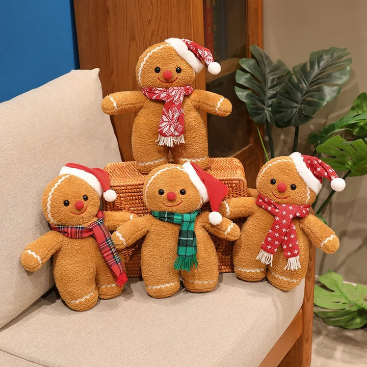 Festive Gingerbread Man Plush with Santa Hat