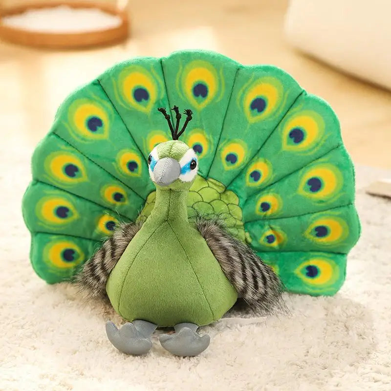 Vibrant Peacock Plush Toy with Fanned Tail