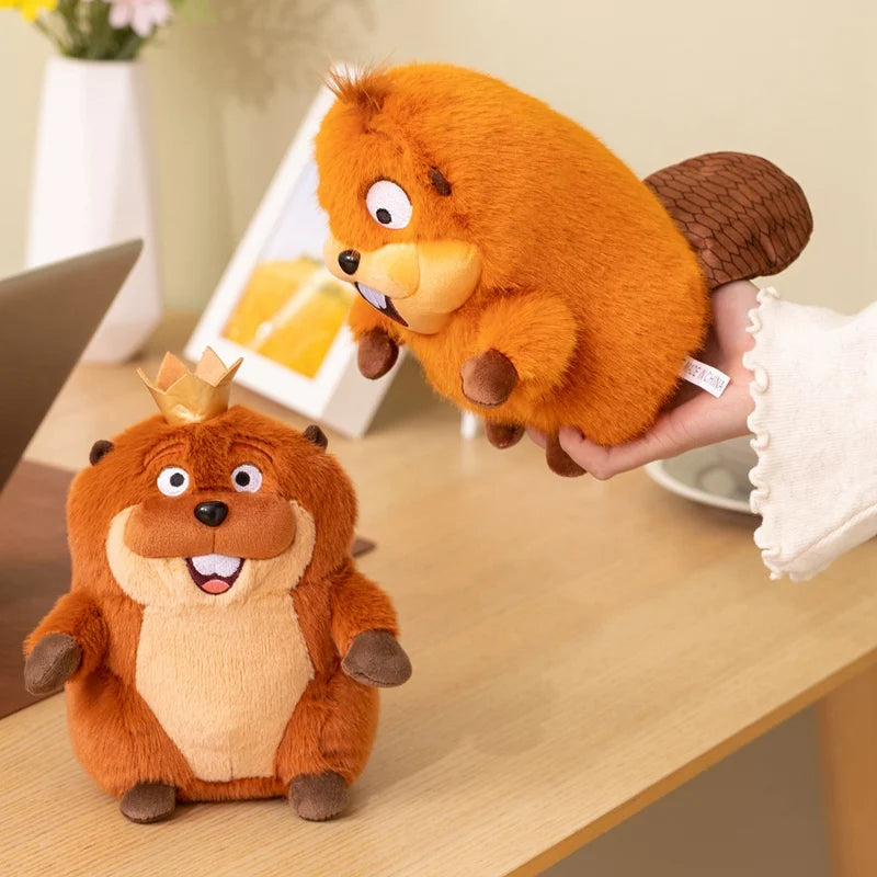 Cartoon Beaver Plush Pair with Crown