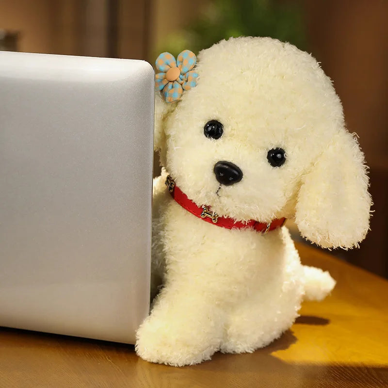 Adorable Curly Poodle Plush with Bell Collar