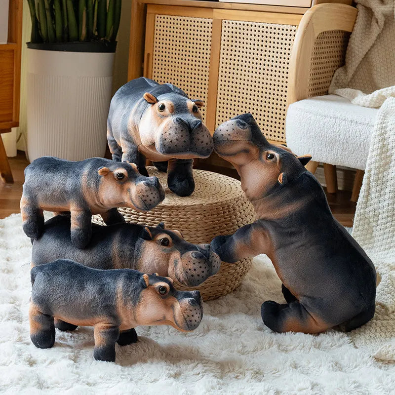 Realistic Grey and Tan Hippopotamus Plush Toy