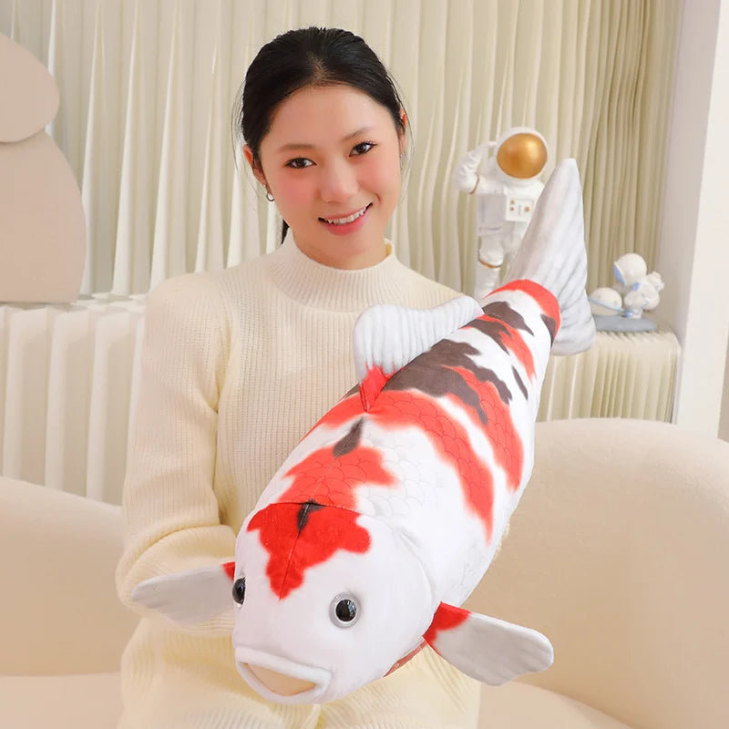 Lifelike Red and White Koi Fish Plush Toy