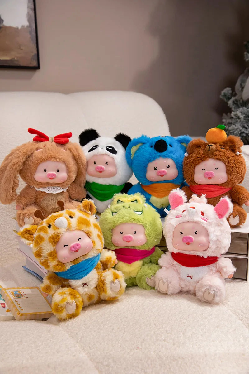 Adorable Pig Plush in Orange Giraffe Costume