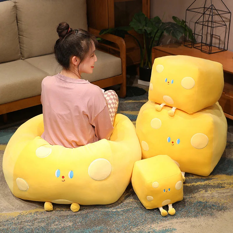 Adorable Yellow Cheese Block Plush Bean Bag