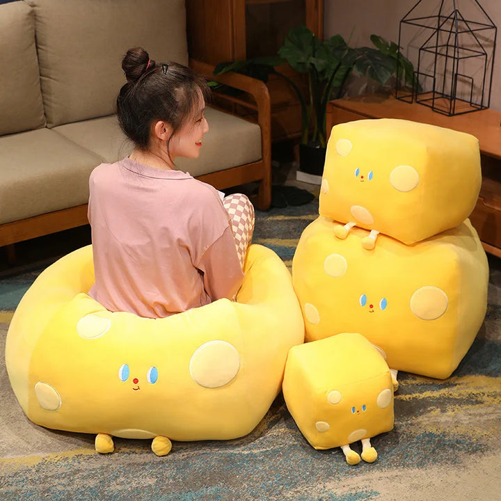 Adorable Yellow Cheese Block Plush Bean Bag
