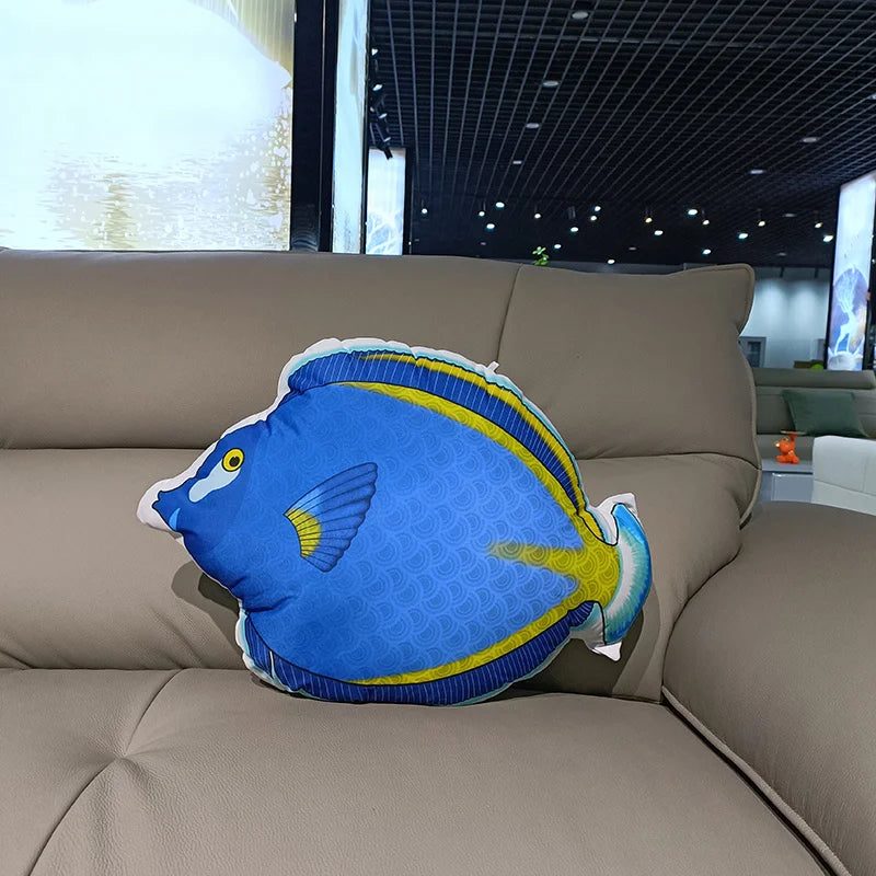 Soft Plush Fish Pillow with Colorful Marine Design