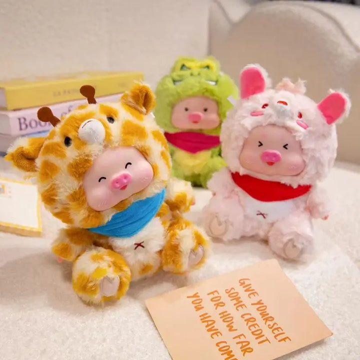 Adorable Pig Plush in Orange Giraffe Costume