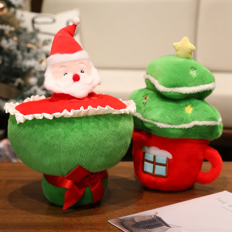 Adorable Christmas Tree Plush with Santa Hat